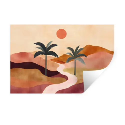 Heuvels - Palmbomen - Abstract Muursticker klein -3d