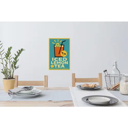 Ijsthee - Illustratie - Blauw - Citroen Muursticker klein -eettafel
