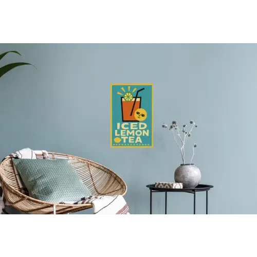 Ijsthee - Illustratie - Blauw - Citroen Muursticker klein -plant