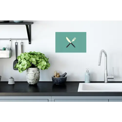 Illustratie - Blauw - Bestek Muursticker klein -keuken