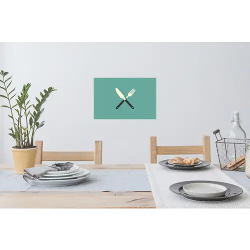 Illustratie - Blauw - Bestek Muursticker klein -eettafel
