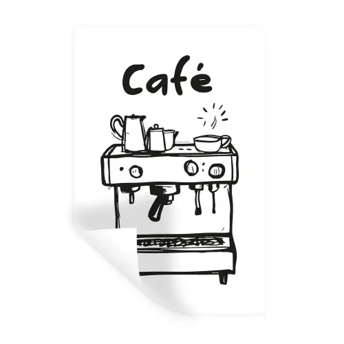 Illustratie - Café - Koffiemachine - Kopjes Muursticker klein -3d