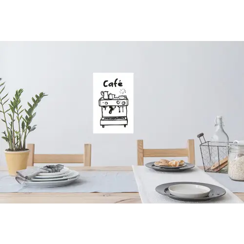 Illustratie - Café - Koffiemachine - Kopjes Muursticker klein -eettafel