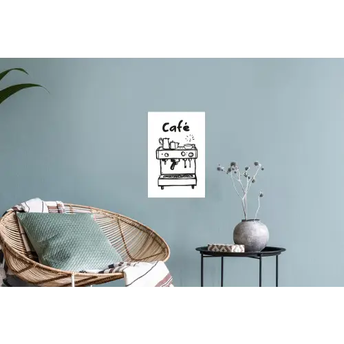 Illustratie - Café - Koffiemachine - Kopjes Muursticker klein -plant