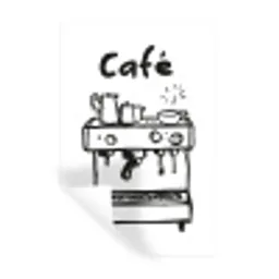 Illustratie - Café - Koffiemachine - Kopjes Muursticker klein -3d