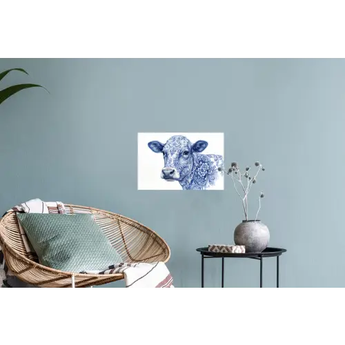 Illustratie - Koe - Blauw Muursticker klein -plant