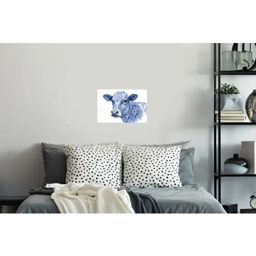 Illustratie - Koe - Blauw Muursticker klein -slaapkamer