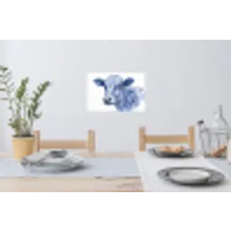 Illustratie - Koe - Blauw Muursticker klein -eettafel
