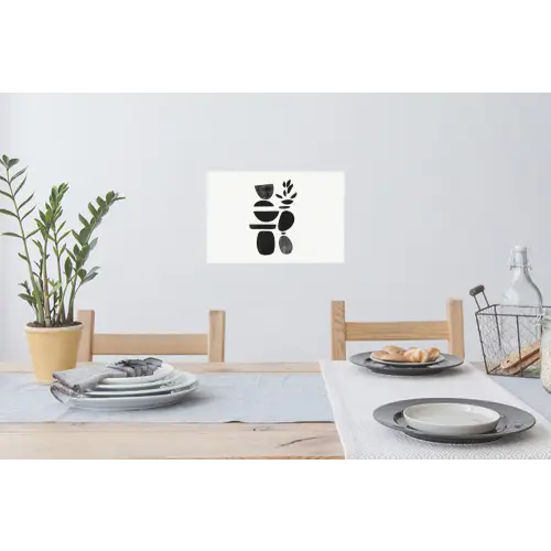 Japandi - Zwart - Abstract Muursticker klein -eettafel