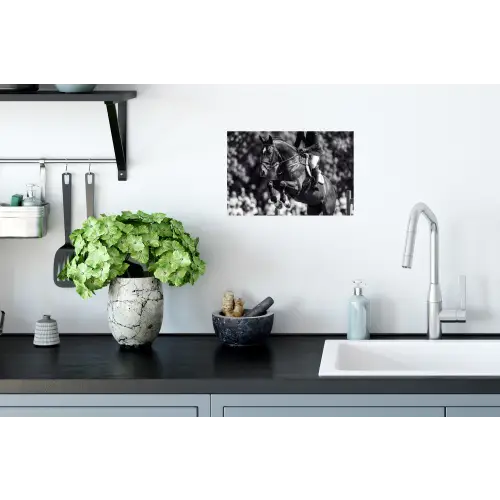 Springen - Paard - Zwart - Wit Muursticker klein -keuken