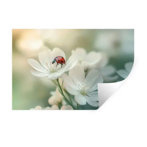 Lieveheersbeestje - Bloemen - Wit Muursticker klein -3d