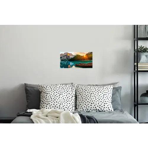 Meer - Bergen - Zonsondergang - Boot Muursticker klein -slaapkamer