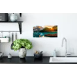Meer - Bergen - Zonsondergang - Boot Muursticker klein -keuken