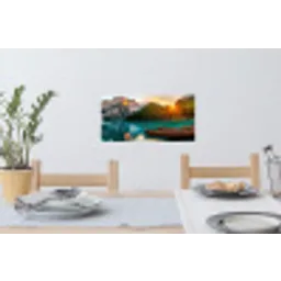 Meer - Bergen - Zonsondergang - Boot Muursticker klein -eettafel