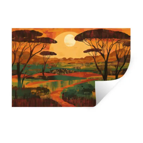 Landschap - Afrikaans - Zon Muursticker klein -3d