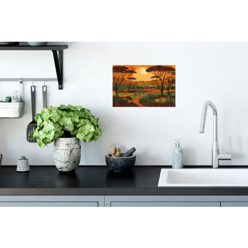 Landschap - Afrikaans - Zon Muursticker klein -keuken