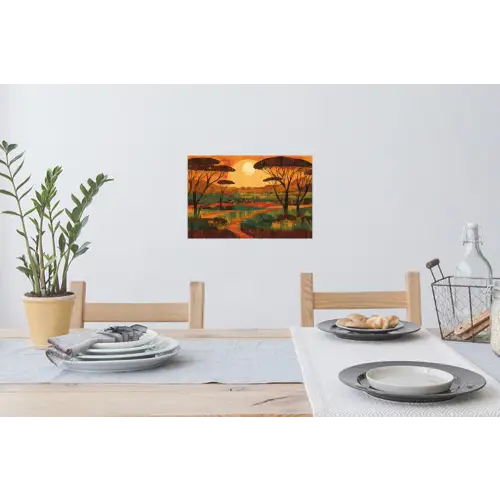 Landschap - Afrikaans - Zon Muursticker klein -eettafel