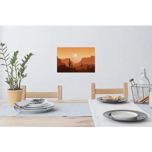 Landschap - Woestijn - Cactussen - Zon Muursticker klein -eettafel