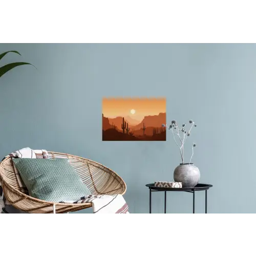 Landschap - Woestijn - Cactussen - Zon Muursticker klein -plant