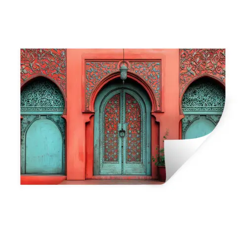 Lantaarn - Deur - Turquoise Muursticker klein -3d