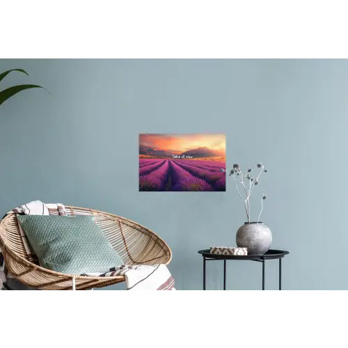 Lavendelveld - Quote - Zonsondergang Muursticker klein -plant