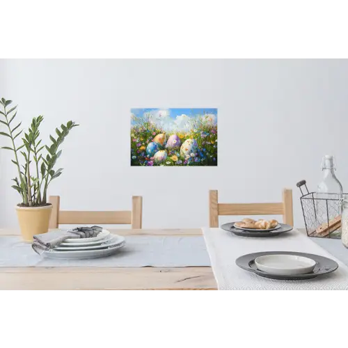 Grasveld - Eieren - Bloemen Muursticker klein -eettafel