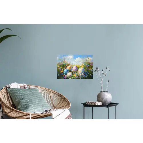 Grasveld - Eieren - Bloemen Muursticker klein -plant
