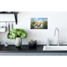 Grasveld - Eieren - Bloemen Muursticker klein -keuken
