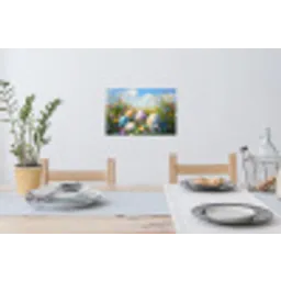 Grasveld - Eieren - Bloemen Muursticker klein -eettafel