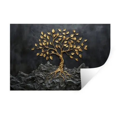 Bladeren - Goud - Boom - Rots Muursticker klein -3d