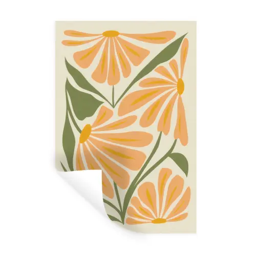 Blaadjes - Zachtoranje - Bloemen Muursticker klein -3d