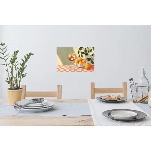 Citroenen - Glas - Tafelkleed - Geblokt Muursticker klein -eettafel
