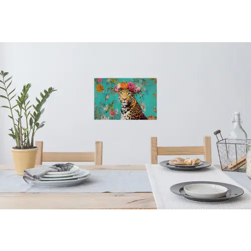 Luipaard - Bloemen - Kroon Muursticker klein -eettafel