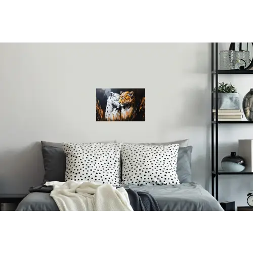 Luipaard - Oranje - Wit - Gras Muursticker klein -slaapkamer