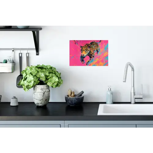 Luipaard - Roze - Oranje - Blauw - Verf Muursticker klein -keuken