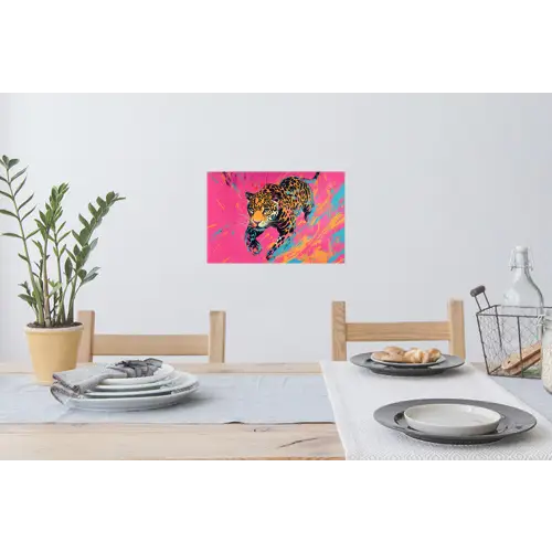 Luipaard - Roze - Oranje - Blauw - Verf Muursticker klein -eettafel