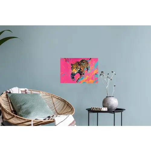 Luipaard - Roze - Oranje - Blauw - Verf Muursticker klein -plant