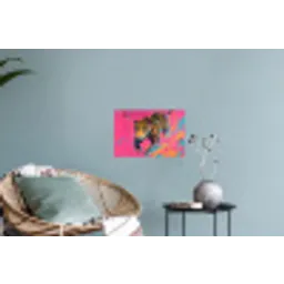 Luipaard - Roze - Oranje - Blauw - Verf Muursticker klein -plant