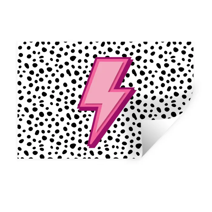 Bliksem - Roze - Stippen Muursticker klein -3d