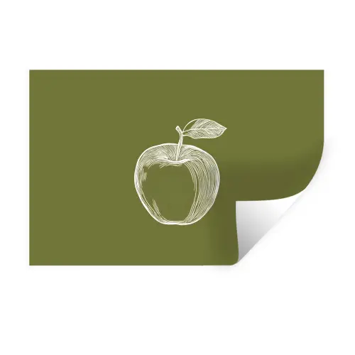 Lijntekening - Appel - Olijfgroen - Blaadje Muursticker klein -3d