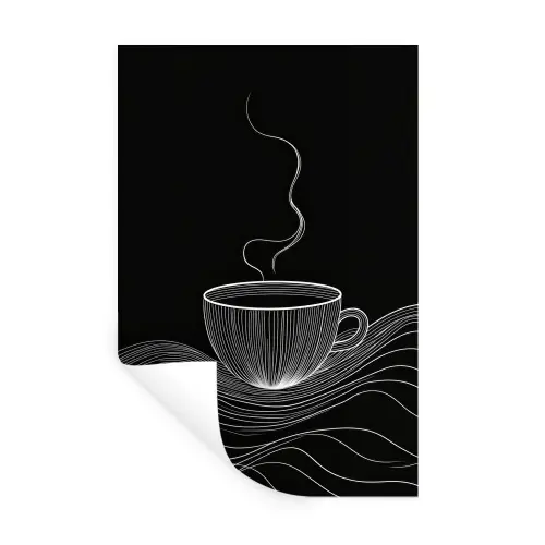 Lijntekening - Koffiekop - Zwart Muursticker klein -3d