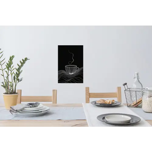 Lijntekening - Koffiekop - Zwart Muursticker klein -eettafel