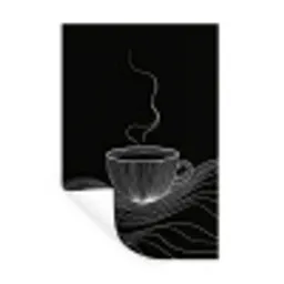 Lijntekening - Koffiekop - Zwart Muursticker klein -3d