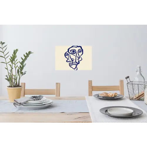 Lijntekening - Overlappende gezichten - Donkerblauw Muursticker klein -eettafel