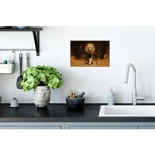 Leeuw - Geschilderd - Abstract - Goud Muursticker klein -keuken