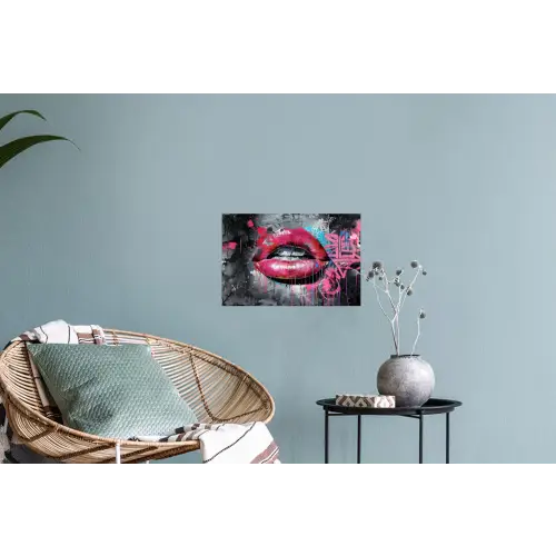 Lippen - Felroze - Graffiti - Verfstrepen Muursticker klein -plant