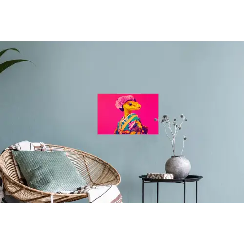 Hagedis - Bloemen - Roze - Kimono Muursticker klein -plant