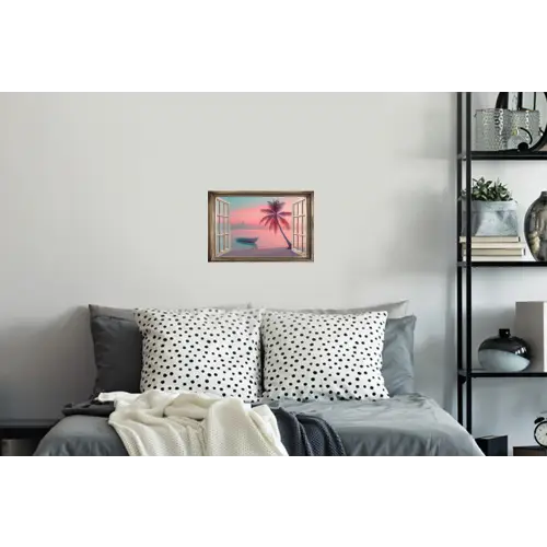 Doorkijk - Strand - Palmboom - Tropisch Muursticker klein -slaapkamer