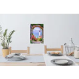 Doorkijk - Vuurtoren - Bloemen - Uitzicht Muursticker klein -eettafel