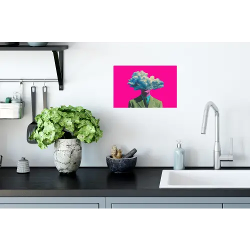 Man - Pak - Wolk - Roze Muursticker klein -keuken